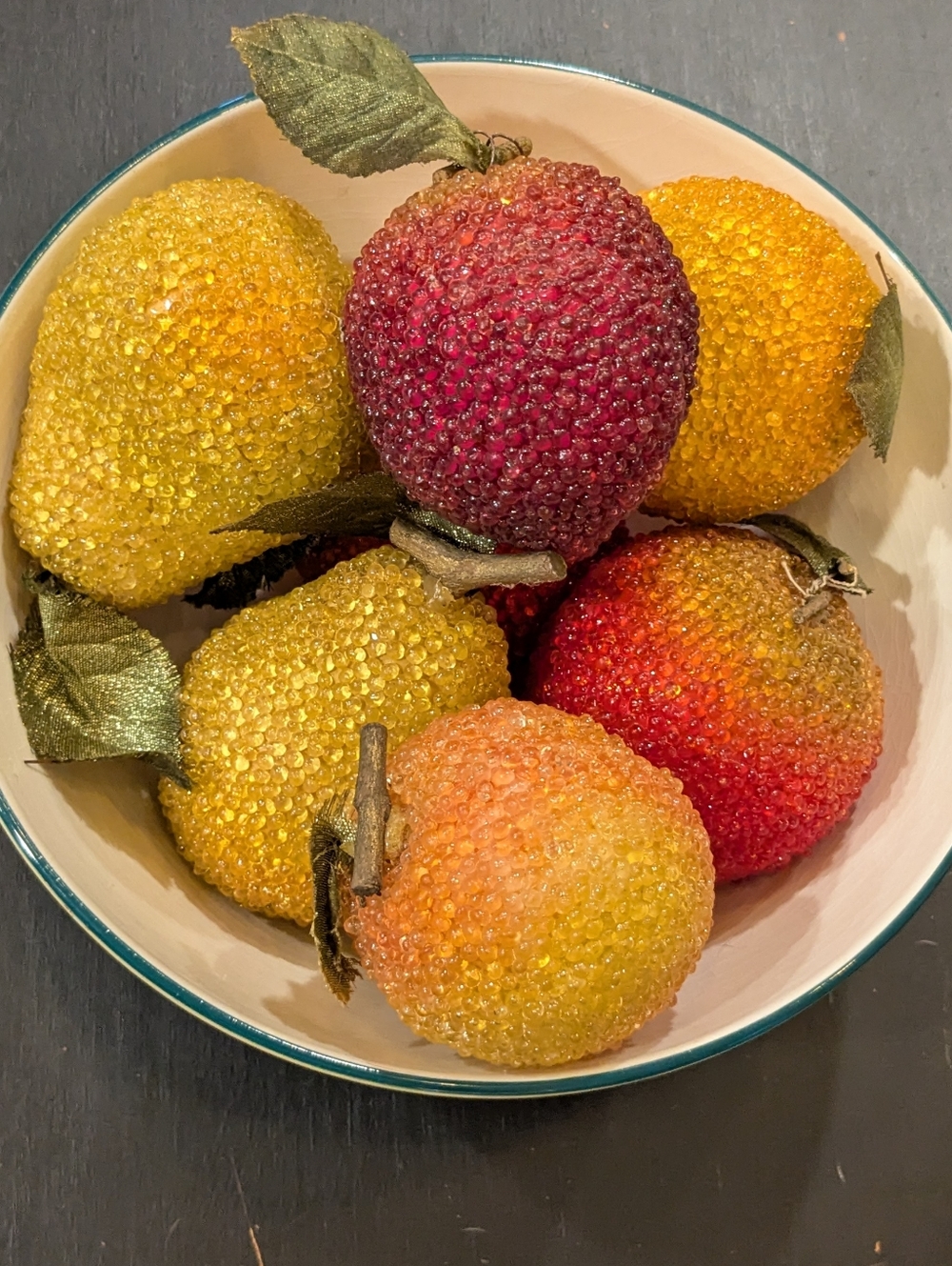 Vintage Sugared Beaded  Decorative Fruit Set Of 5